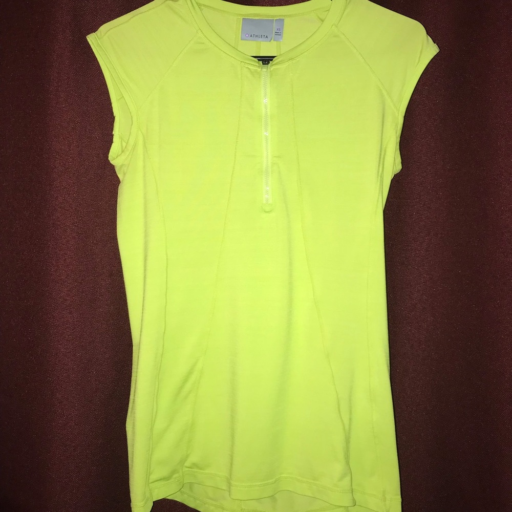 Athleta short sleeve half zip lime green top